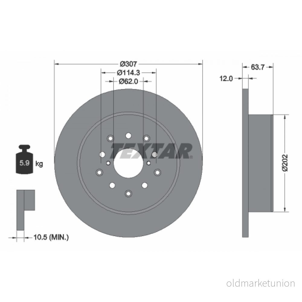 TEXTAR PRO 92170803 Disque de frein 307 12 05/12 114,3 plein revêtu sans boulon fix roue, moyeu roue LEXUS: IS I Berline, GS II 4019722312496