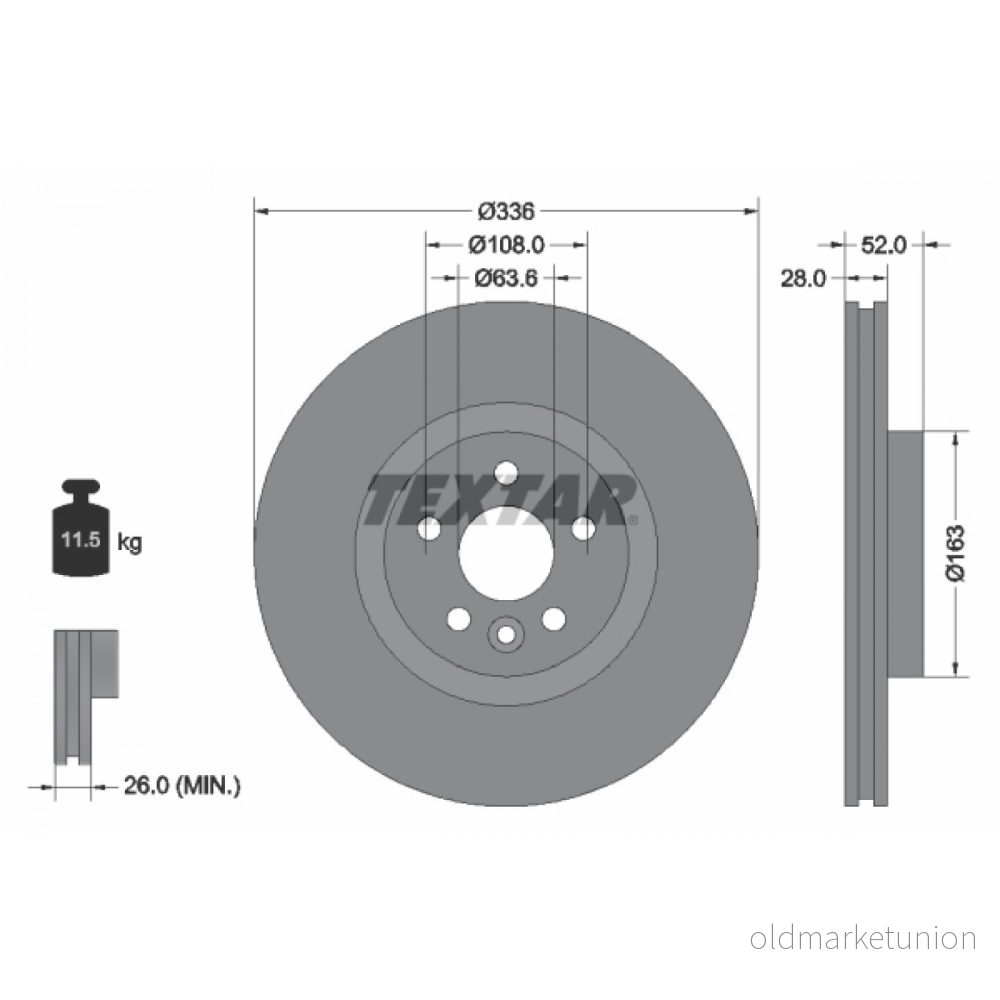 TEXTAR PRO 92168203 Disque de frein 336 28 05/06 108 ventilé l'intérieur revêtu sans boulon fix roue, moyeu roue VOLVO: V60 I 4019722453557