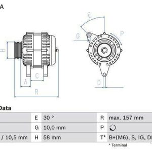 BOSCH 0 986 082 030 Alternateur 14V 100A TOYOTA: Corolla Verso, Avensis II 5 portes, IX 3/5 portes 4047025173339