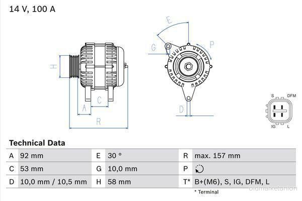 BOSCH 0 986 082 030 Alternateur 14V 100A TOYOTA: Corolla Verso, Avensis II 5 portes, IX 3/5 portes 4047025173339