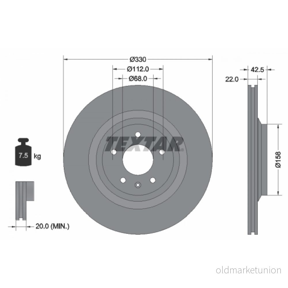 TEXTAR PRO 92160403 Disque de frein 330 22 05/06 112 ventilé l'extérieur revêtu sans boulon fix roue, moyeu roue AUDI: A6 C6 Avant